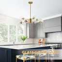 Bagood 8-Light Globe Sputnik Chandelier Modern Gold Sputnik Chandelier Mid Century Globe Pendant Light Brushed Brass Finished with Clear Glass Lampshade Chandeliers for Kitchen Bedroom