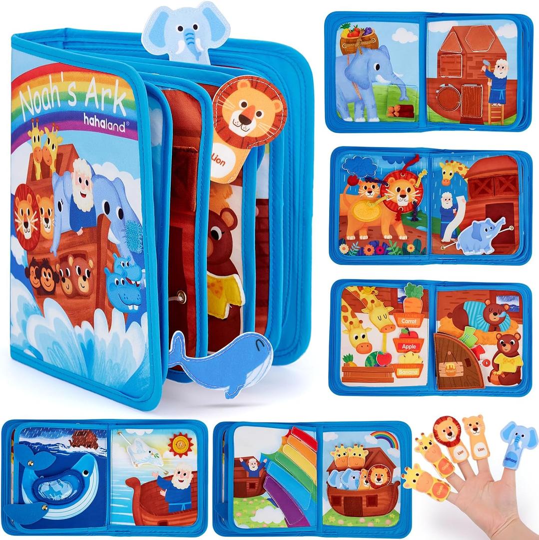 hahaland Noah's Ark Toy Busy Book for Toddlers 1-3 - Baptism Gifts for Boys Girls - Montessori Toys for 1 Year Old, Sensory Early Learning Educational One Year Old Boy Birthday Easter Toddler Gifts