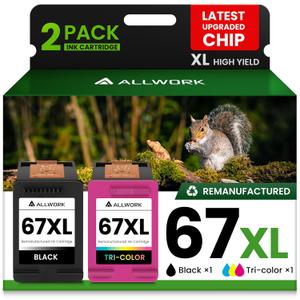 67XL Ink Cartridge Replacement for HP 67 XL Black Tri-Color Remanufactured for HP Ink 67 67XL for DeskJet 2755e 2700 2855e 2800 2752 2742e 4155e 4255e 4100 Envy 6055 6055e 6455e Printer (2-Pack)