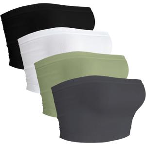 4 Pieces Tube Top Strapless Tops for Women Summer Bandeau Basic Crop Tops Sleeveless Shirt (S)