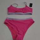RELLECIGA Women's High Waisted Bikini Set Scoop Neck Color Block Two Piece Swimsuits (Medium, Pink)