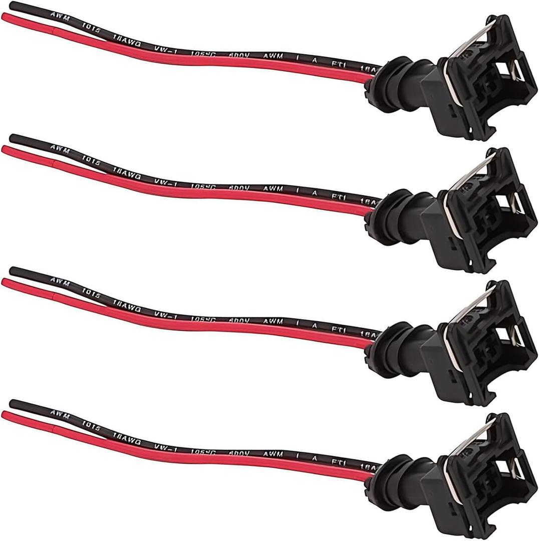 leechio 4 PCS Fuel Injector Connector, Standard Specification Fuel Injector Plug Harness, Copper Core Fuel Injector Rebuild Kit, for Most Cars Truck (Black)