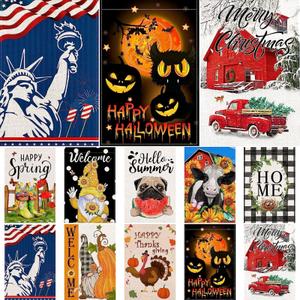 Spring Garden Flag, Seasonal Garden Flags 12x18 Inch Double Sided Burlap Outside, Funny Flag 10 PCS, Hello Summer Fall Winter Halloween Christmas Outdoor Flags for All Seasons Farmhouse Yard Decor