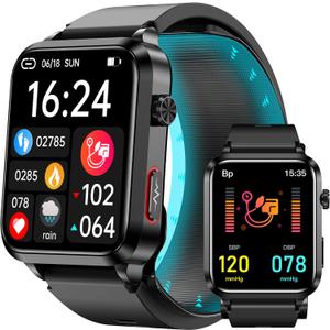 Yowow BIT Blood Pressure Smart Watch with Air Bag Air Cuff, 1.92" lPS Color Screen, 24/7 Heart Rate Blood Oxygen Sleep Respiration Rate Health Monitor Activity Tracker Familiy Data Sharing. (Black)