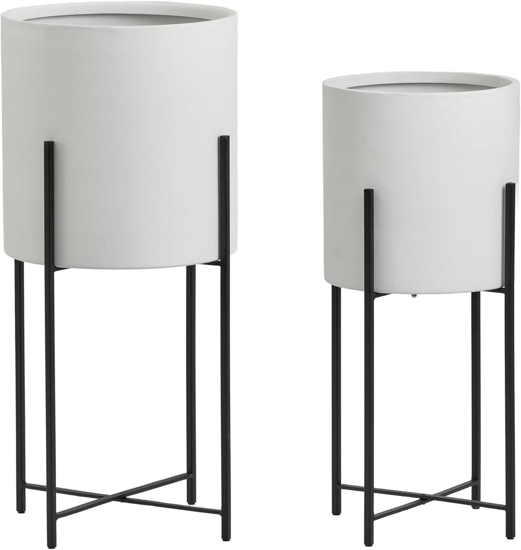 LB2 Metal Indoor Outdoor Planter Dome Large Planter Pot with Removable Stand for Living Room, Set of 2 Planters 23", 26" H, White