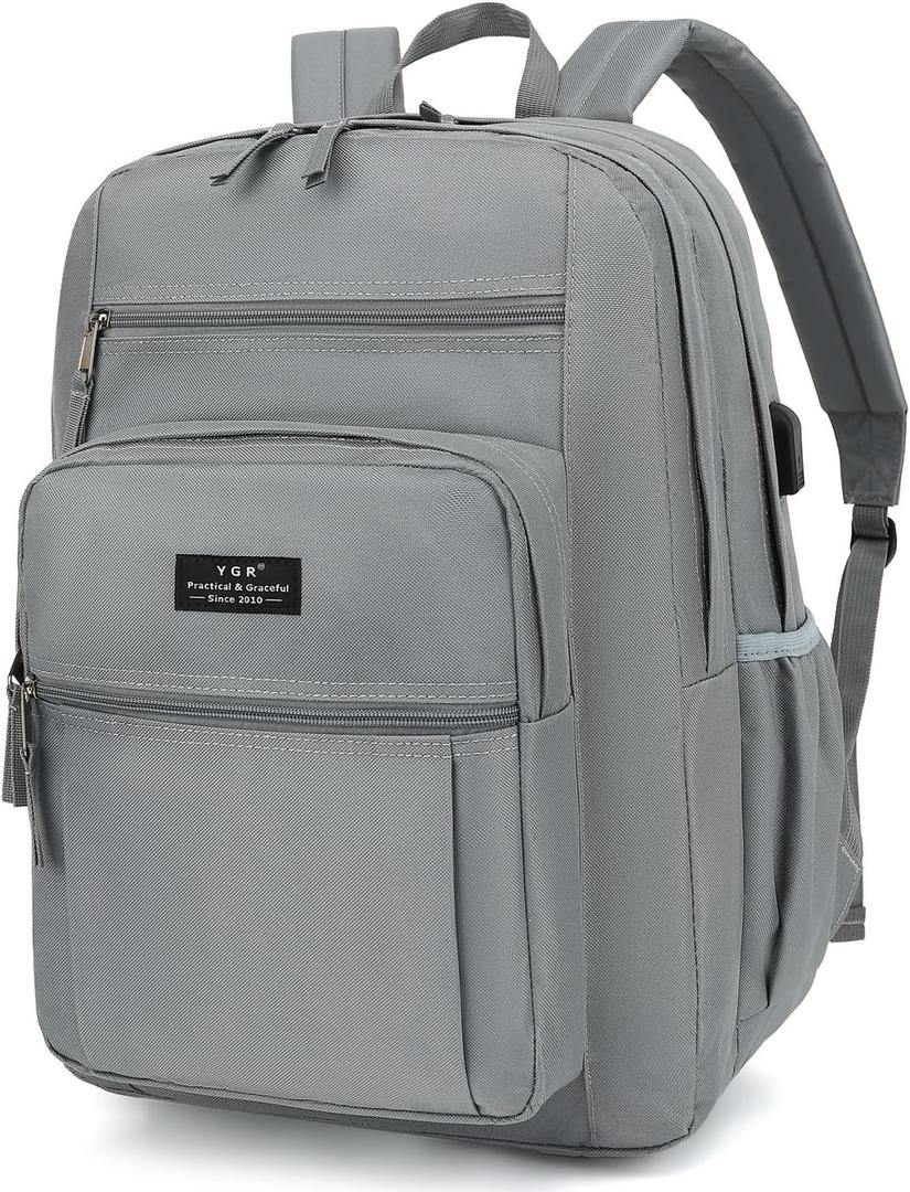 YGR Travel Laptop Backpack, Anti Theft Casual Rucksack Slim Business Laptop Backpack, Water resistant College Computer Bag Gift for Women, Men, College, Outdoor Sports, Work (Grey)