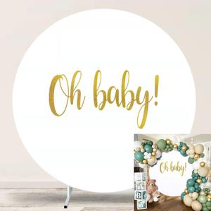 Round Backdrop Cover Oh Baby 7.2ft,White Round Backdrop Cover Gold Oh Baby Sign for Photography Baby Shower,Birthday Party Decorations Gender Reveal Pregnancy Party Photo Studio Props