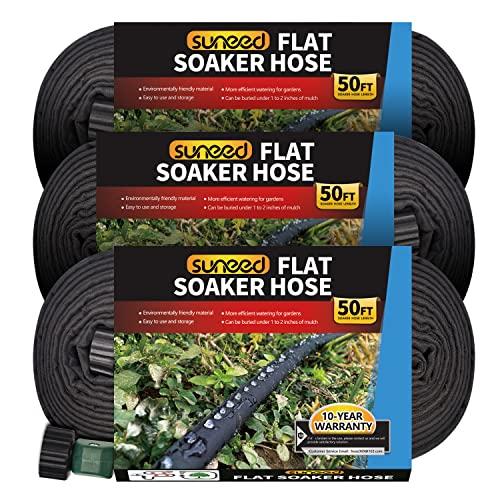 2 Pack Flat Soaker Hose 50 ft for Garden Beds, Cloth Soaker Hose 150 ft for Efficient & Effective Watering of Plants – Garden Soaking Drip Hoses Heavy Duty & Easy to Install (50FT 2Pack)