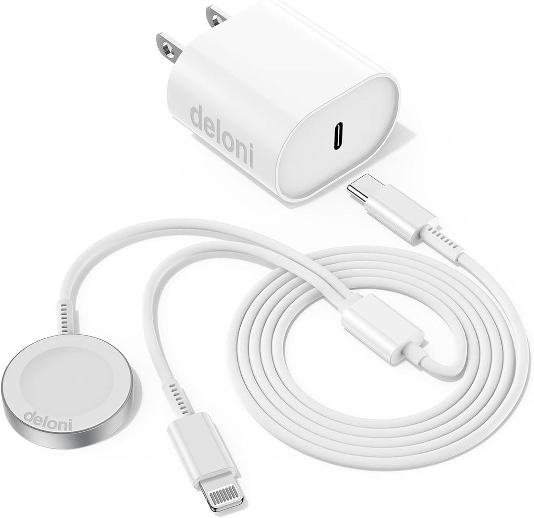 Upgraded USB C Charger for Apple Watch, 2 in 1 Phone and iWatch Magnetic Fast Charging Cable 6FT with USB-C Wall Charger, Compatible with Apple Watch Series 8/7/6/SE/5/4, for iPhone 14/13/12 (6FT 2 in 1 (Watch+L), white)