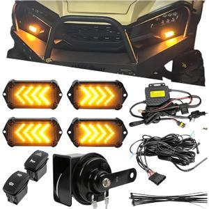 DREAMIZER UTV Turn Signal Kit with Horn,Pre-Wired, Plug and Play ATV SXS Blinker with Rocker Switch, Hazard Light, Universal Street Legal Turn Signals Compatible with Polaris Can-Am and more