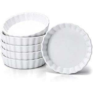 Taeochiy 8 Oz Creme Brulee Ramekins, Porcelain Ramekins Oven Safe, Round Tart Pan Mini Fluted Quiche Dishes,White