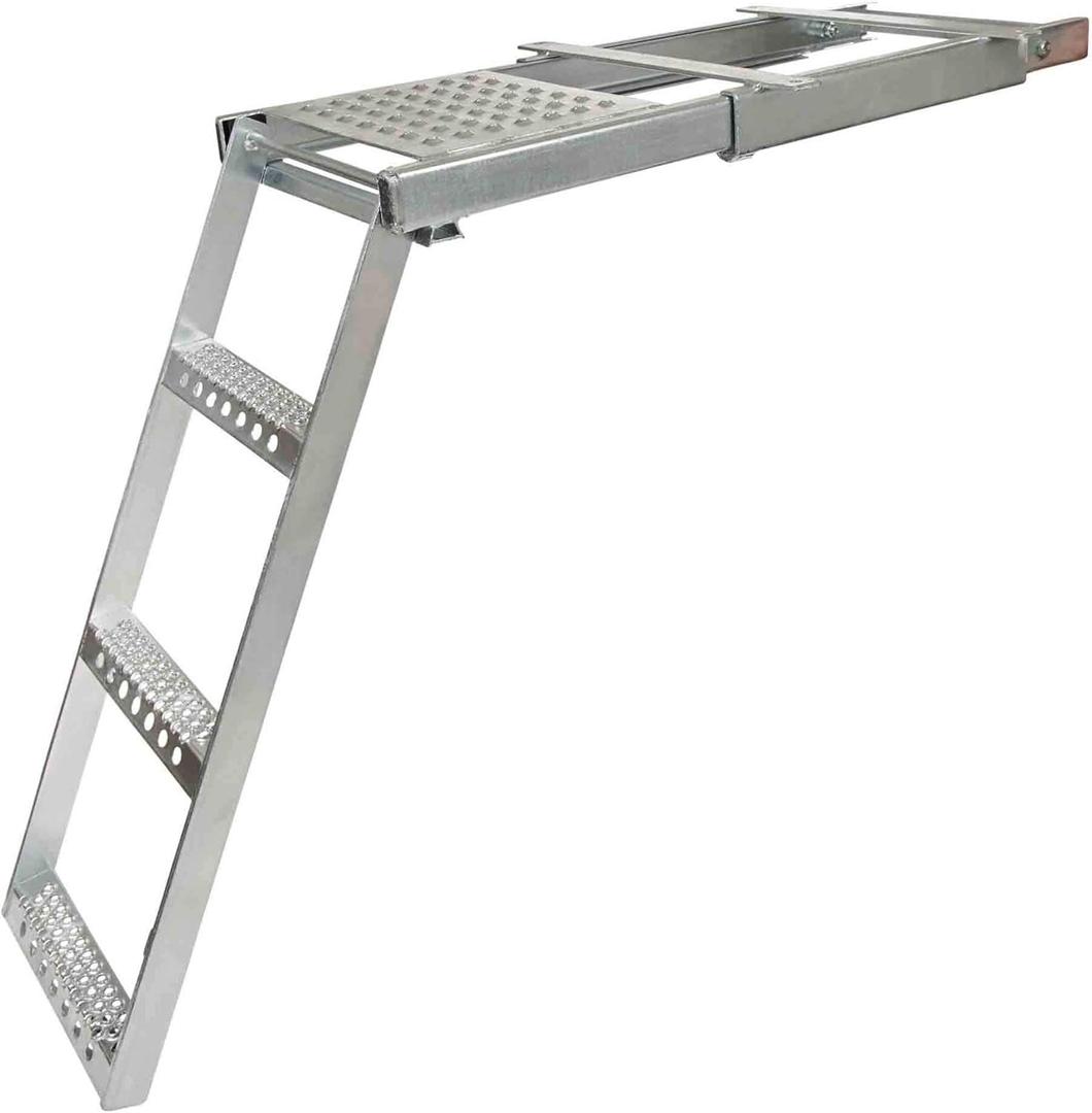 Mytee Products 3 Rung Pull-Out Trailer Step Ladder with Standing Platform Folding Truck Step Galvanized Steel for Use with Trucks, Trailers and RV's