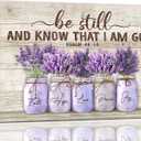 Farmhouse Lavender Bathroom Flower Decor Wall Art Be Still And Know That I Am God Rustic Floral Purple Pictures Wall Decor Christian Religion Canvas Painting Prints Artwork Framed for Bedroom 20"x16"