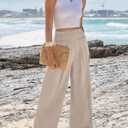 ANRABESS Womens Wide Leg Palazzo Pants with Pockets | Lightweight Breathable High Waisted Pants, Beach Vacation Flowy, Lounge & Casual Summer Trousers (Beige, M)