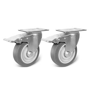 ZDNEY 4 Inch Caster Wheel, Rubber Wheels Silent Castor Set of 4 Heavy Duty Caster Wheels with Brake 1600Lbs, Industrial Plate Casters Wheels for Cart Furniture Workbench (2 Brake & 2 Swivel)