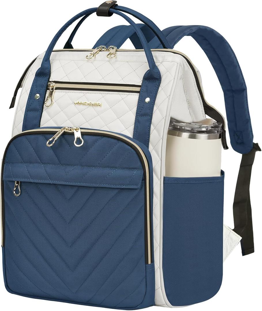 KROSER Laptop Backpack 17" Stylish Backpack Water Repellent College Casual Daypack Travel Business Work Bag for Men/Women-Beige/Haze Blue
