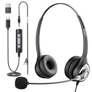 Wantek Headset with Microphone for PC, USB Wired Headphones - USB-C Over-Ear 3.5mm Headsets with Noise-Cancelling Microphone for Laptop - Computer Headphones with Mic in-line Control for Home