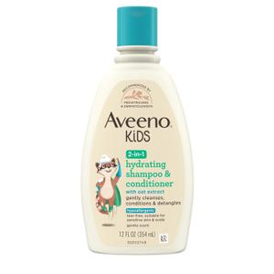2 x Aveeno Kids 2-in-1 Hydrating Shampoo & Conditioner, Gently Cleanses, Conditions & Detangles Kids Hair, Formulated With Oat Extract, For Sensitive Skin & Scalp, Hypoallergenic, 12 fl. oz