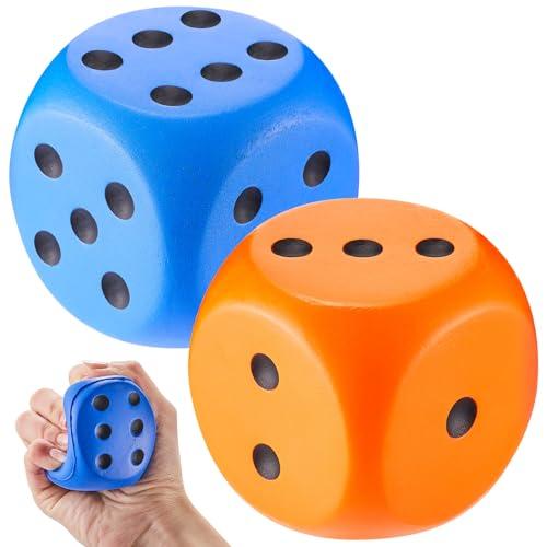 Zomiboo 2 Pcs 2.3'' Large Foam Dice for Classroom Jumbo 6 Sided Giant Dice Casino Party Decoration Squeeze Anxiety Stress Relieve Toy Gifts for Valentine's Day Adults Kids Board Game, Blue Orange