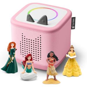 Toniebox 2 Audio Player Disney Princess Bundle for Kids 3+ with Ariel, Moana, Merida, and Belle - Cloud Pink
