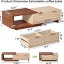 LITTLE TREE Expandable Coffee Table with 2 Drawers, Large Long Rectangular Center Table with Sliding Tabletop, Dual-Tone Cocktail Table with Hidden Storage for Living Room and Office, Walnut & Oak, 23.6" D x 43.3" W x 16.5" H