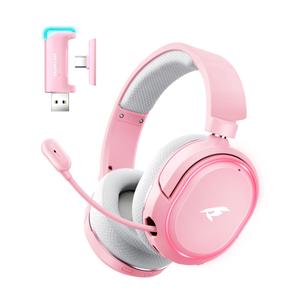 Wireless Gaming Headset, 7.1 Surround Sound, 2.4GHz USB Gaming Headphones with Bluetooth 5.4, 100H Battery, ENC Noise Canceling Mic, RGB Light, Wireless Headset for PC PS5 PS4 Mac Switch (Gray-Pink)