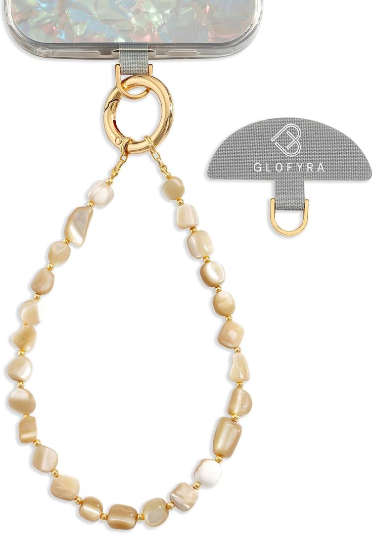 Shell Beaded Phone Wrist Strap Beaded Lanyard for Smartphone Wristlet Strap Phone Bracelet Wrist Lanyard Wristband (Irregular)