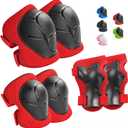 Kids Protective Gear Set Knee Pads for Kids 3-14 Years Toddler Knee and Elbow Pads with Wrist Guards 3 in 1 for Skating Cycling Bike Rollerblading Scooter (M(7-13Years), Red)