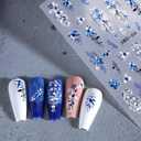 Classical Flower Nail Stickers for Nail Art - Spring Nail Decals Pink Blue Floral Nail Art Stickers 3D Self-Adhesive Nail Supplies DIY Flowers Manicure Decoration for Women 2Pcs