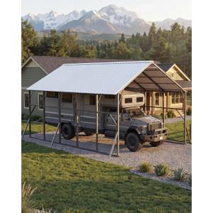 GarveeLife 20x25 ft Vertical Roof Metal Carport, Heavy-Duty 2 Cars Car Port | 173" High-Clearance / 120° Steep-Pitch Roof for Snow Shedding / for RVs & Tractors / Reinforced Frame for All Weather