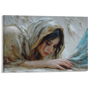 Jesus and Woman Wall Art Decor - Canvas Painting of Woman Touching The Savior's Garment - Christian God Gift Prints for Modern Home Office Decoration 16x24inch (40x60cm)