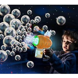 EagleStone Bubble Gun Machine 2 Pack for Kids, 10 Holes Easter Bunny Bubble Wand Blaster for Toddlers 1-3, Automatic Bubble Blower with LED Light, Bubble Solution for Outdoor, Wedding Party Favor (Orange)
