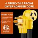 4 Prong to 3 Prong Dryer Adapter, NEMA 14-30P Male to 10-30R Female, 4 Prong New Dryer Plug to 3 Prong Old Dryer Connector, 30A 250V, STW 10 AWG, ETL Listed