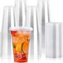 Lilymicky [90 Sets] 20 oz Clear Plastic Cups With Flat Lids, Disposable Drinking Cups, 20 oz Plastic Cups for Ice Coffee, Smoothie, Slurpee, or Any Cold Drinks