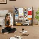 Arbuxzuy Magazine Rack Small Metal for Storage Freestanding 11.8" D x 32.3" W x 38.2" H, Sofa Height Book Shelf Short Inclined for Display and Storage, Ladder Bookcase for Home Office, Black, Large
