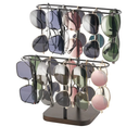 Mkono Sunglasses Organizer Glasses Holder Stand for 24 Pairs of Eyewear, 2 Tier Sunglass Storage Eyeglasses Display Rack Metal Frame with Wood Base for Table Desk Countertop Dresser Bedroom, Black