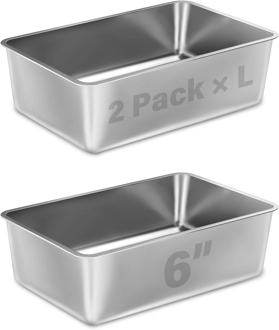 Stainless Steel Litter Box 2 Pack, 18"x14"x6"(Height) Medium to Large Cat Litter Box Easy Clean, Non Stick Metal Litters Boxes No Smell for Full-Grown Cats or Kitty/Kitten