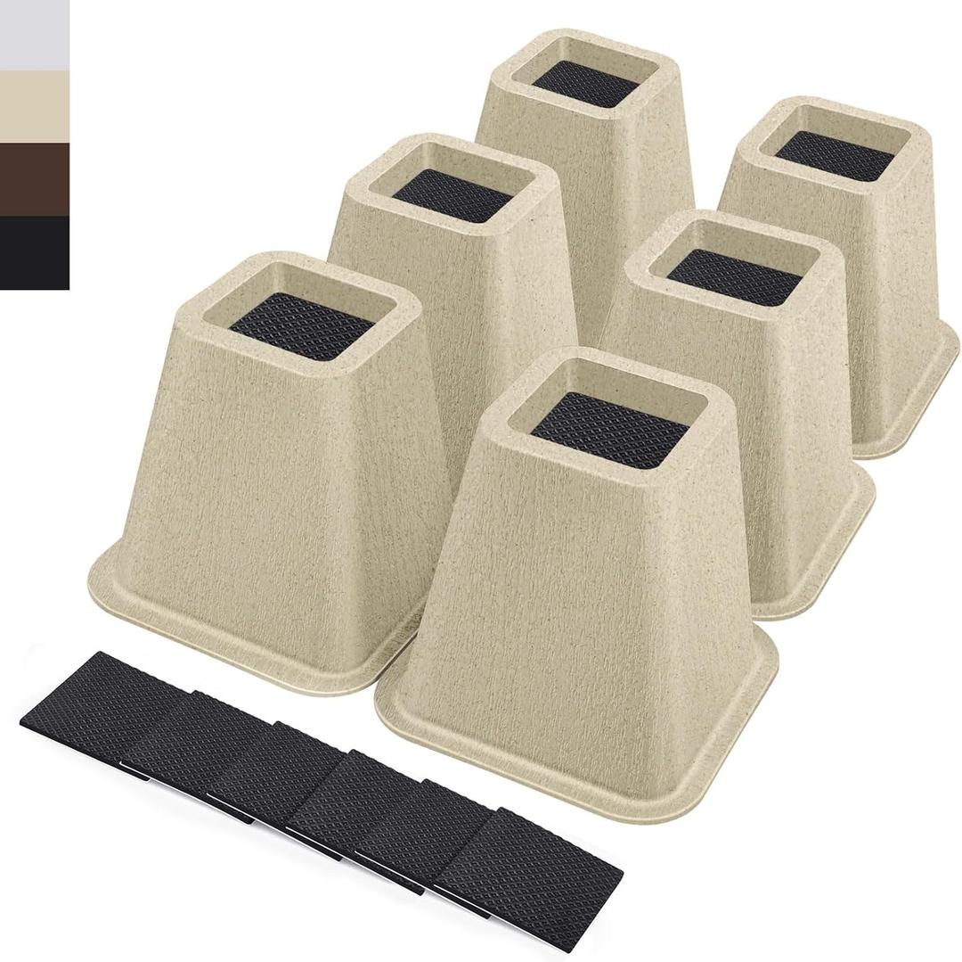 ANNKUT 6 Inch Heavy Duty Bed Risers, Furniture Risers for Desk, Chair, Table or Sofa, Couch Lift Risers, Supports up to 2200 lbs per Leg(6 Pack Beige)