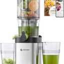 AMZCHEF Cold Press Juicer, 5.2" Juicer Machines with Large Feed Chute for Whole Fruits & Vegetables, Stainless Steel Juice Extractor with Large Auger, Triple Strainers, Easy Cleanup & Assembly (Silver)