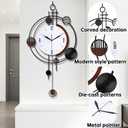Wall Clock with Pendulum, Silent Quality Quartz Battery Operated, Round Analog Large Wall Clock for Living Room Kitchen Bathroom Bedroom Wall Home Decor, 15.4x28inch, Black