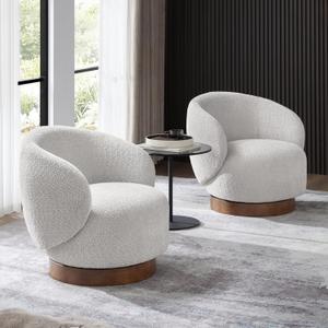 Swivel Accent Chair Round Barrel Armchair Upholstered Performance Fabric for Living Room Bedroom Waitingroom,2 Box,Light Grey