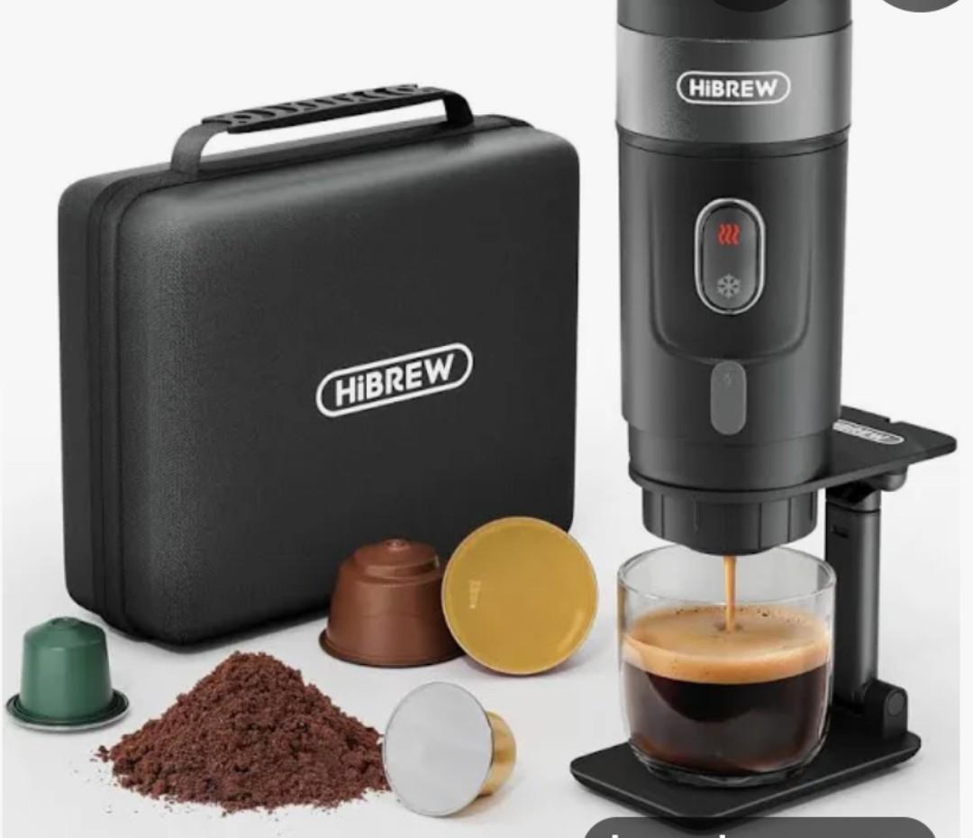 HIBREW H4A 3-in-1 Portable Coffee Maker for Car, Nes*/DG*/Ground Coffee Compatible, 12 Volt Espresso Machine for Pods, with Foldable Holder&Carrying