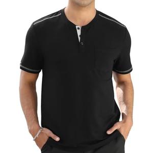 INCERUN Mens Plain Henley Shirts Short Sleeve Casual Button T Shirts Basic Tee Shirts Summer T-Shirts, (3XL), Black