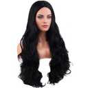 RightOn Black Wig Long Wavy Black Wigs for Women Daily Party Hairnet Include