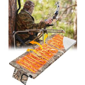 Heated Two Person Tree Stand Seat Cushion 37.4''x13.8'' Thick 1.6in Ladder Tree Stand Seat Replacement Pad Foldable Waterproof Gift for Outdoor Deer Hunting Camping, 3 Heating Level