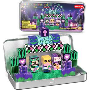 Music Animals Theme Magnetic Building Blocks Travel Toys Set with Portable Metal Tin for Kids Boys & Girls Ages 3+, 35PCS STEM Learning Magnetic Cubes for Toddlers 3-5,Birthday Gifts, Classroom Prizes