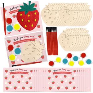 Jekocet Strawberry Happy Birthday Party Favors Cards with Wood Painting Crafts Bulk Strawberry Centerpieces for Tables for Baby Shower Decorations