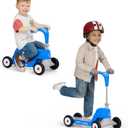 Radio Flyer Scoot 2 Scooter, Blue/Red/Pink, for Kids Ages 1-4, Ride On Toy or 4-Wheel Kids Scooter, Durable Wheels and Frame, Converts Easily with Flip Deck, Toddler Ride On Toys 