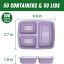50 Pack (100-Piece) 32 oz Meal Prep Containers Reusable with Lids 3-Compartment, To Go Take Out Plastic Food Storage Containers, Sturdy Leakproof Food Safe, Microwave Freezer Dishwasher Safe, Lilac