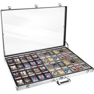 Silver Large 34"x22" Aluminum Show Card Display Case, Lockable Trading Card Display Case with Handle, Sports Card/TCG/Jewelry Display Box Silver